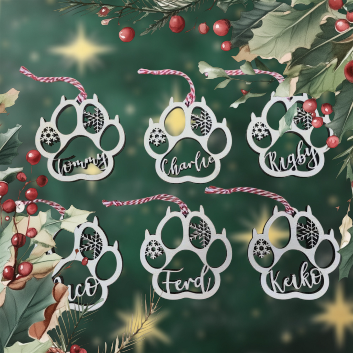 Custom Cat Name Paw Print Ornament