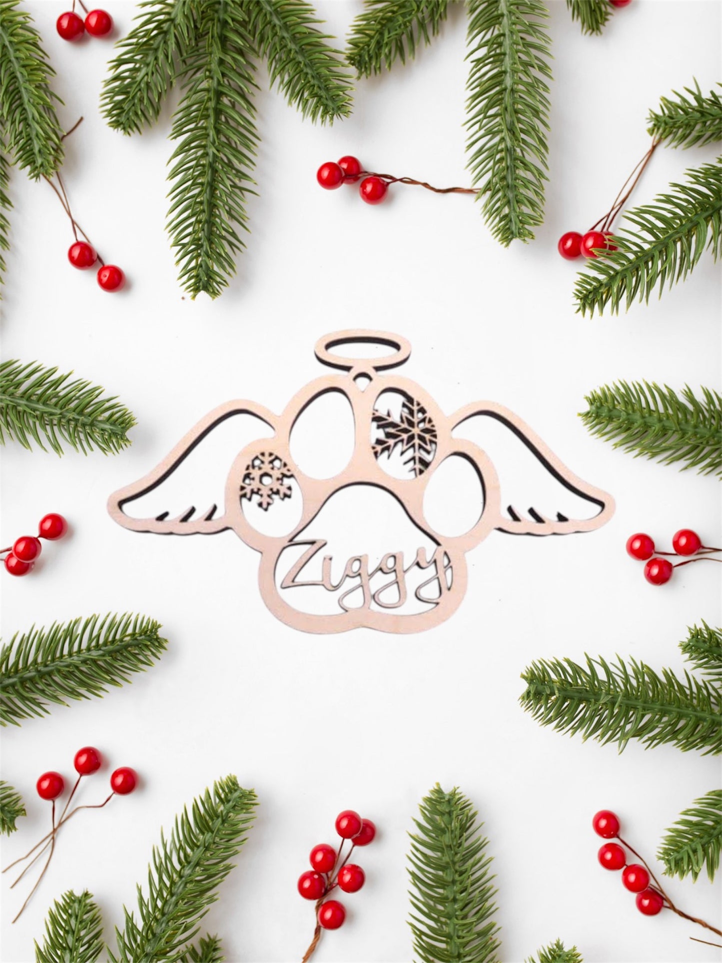 Custom Dog Name Paw Print Ornament with Angel Wings